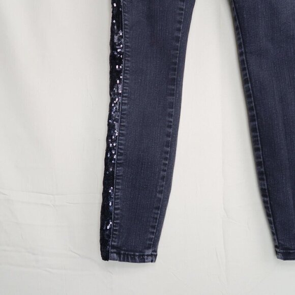 2b Bebe Jeans Womens 25 Skinny Low Rise Jeans Black Sequins Embellished Sides - Picture 4 of 11